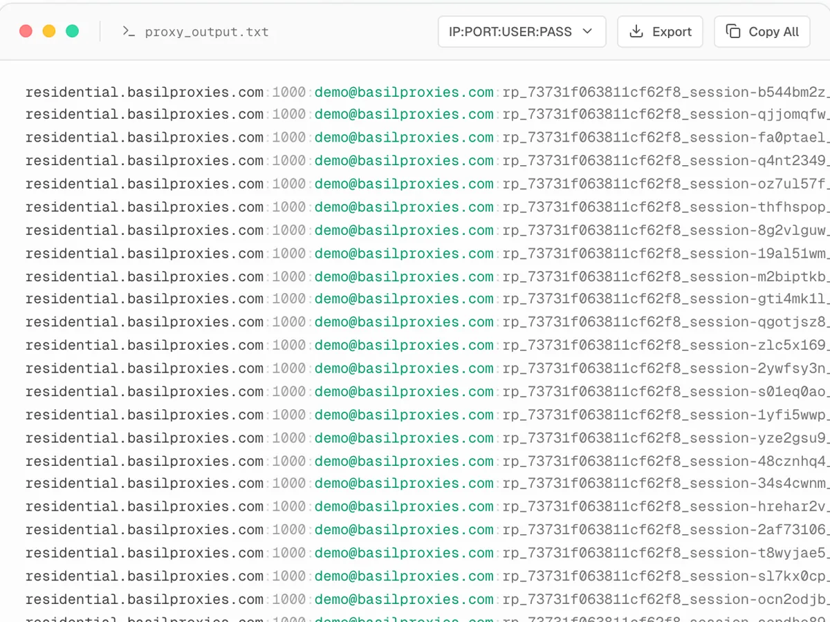 Live proxy credentials in the dashboard